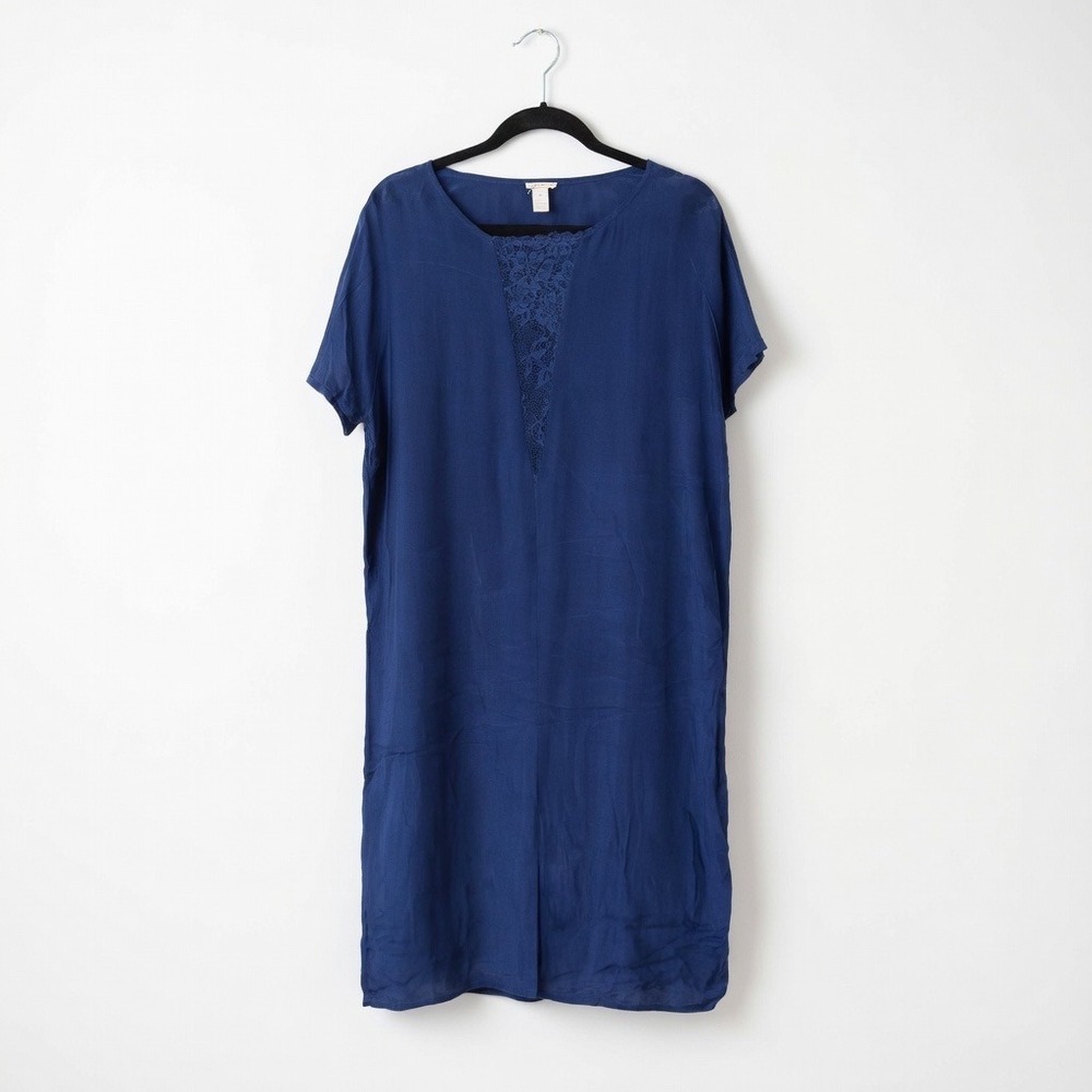 Sundance Womens Royal Blue Lace Inset Viscose Shift Dress Short Sleeve Size M
